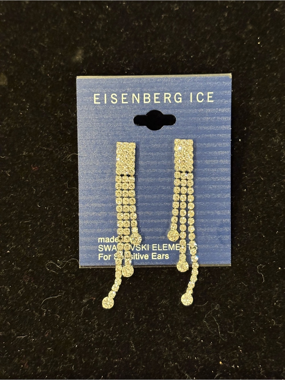 Eisenberg Ice VTG Silver Crystal Dangle Earrings Swarovski Elements NOS